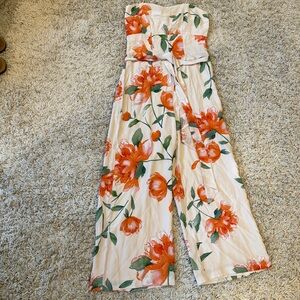 Floral silk wide leg jumpsuit